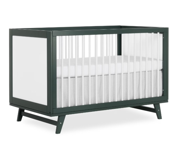 Dream On Me Carter 5-in-1 Full Size Convertible Crib / 3 Mattress Height Settings/JPMA Certified/Made of New Zealand Pinewood/Sturdy Crib Design, Olive & White Olive and White