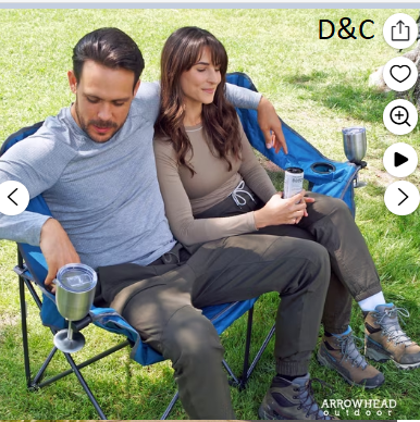 ARROWHEAD OUTDOOR Portable Folding Double Duo Camping Chair Loveseat w/ 2 Cup & Wine Glass Holder, Heavy-Duty Carrying Bag