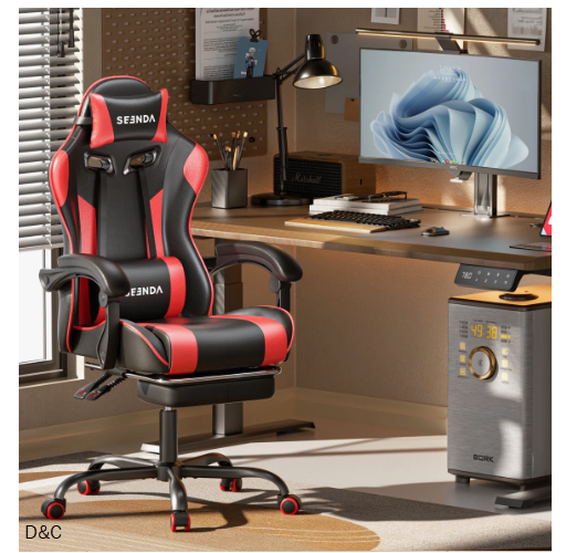 High-Back Massage Adjustable Reclining Ergonomic Faux Leather Swiveling PC & Racing Game Chair with Footrest