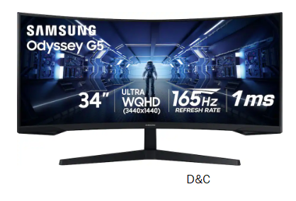 Samsung – 34” Odyssey G5 1000R Curved 1ms 165Hz QHD FreeSync Prem Gaming Monitor – Black