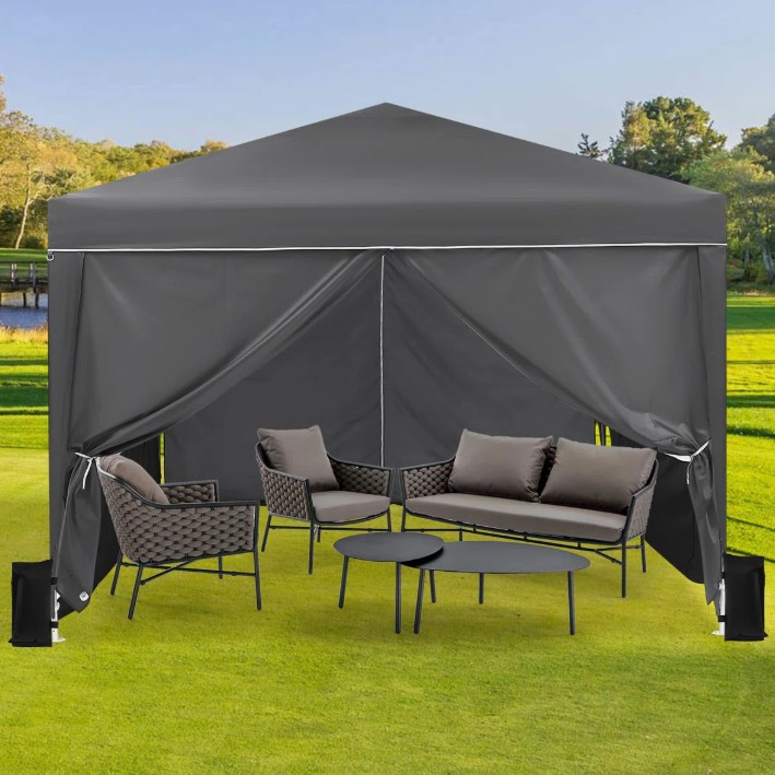Heavy-Duty Waterproof Pop Up Canopy Tent – 10x10FT Outdoor Gazebo with 4 Sidewalls, Oxford Fabric, Portable, Includes Stakes, Ropes, Storage Bag – Grey, With Side Curtains, 10x10FT