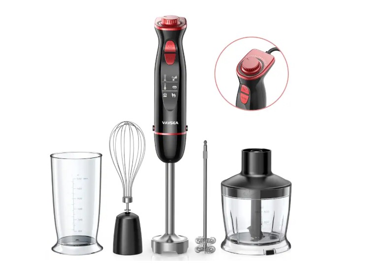 VAVSEA – 5-in-1 Immersion Hand Blender with 1100W Motor and 24-Speed Control – Black