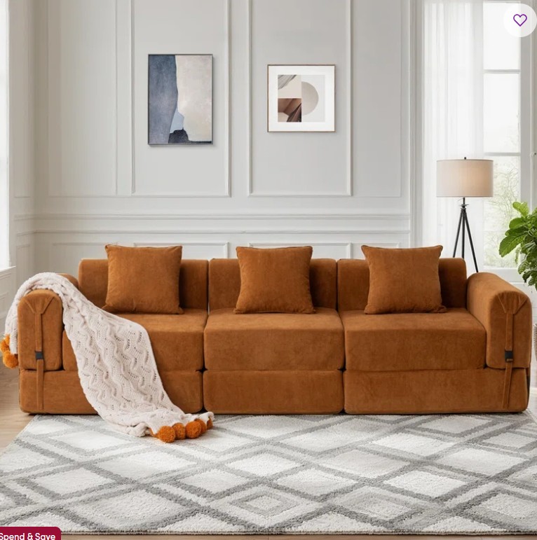 3-seater Boneless Convertible Folding Sofa Bed With Storage Pocket & Modular Design