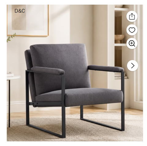 Gewnee 26.8″ Accent Armchair, Linen Blend Metal Frame Chair with Square Arms for Living Room, Dark Gray