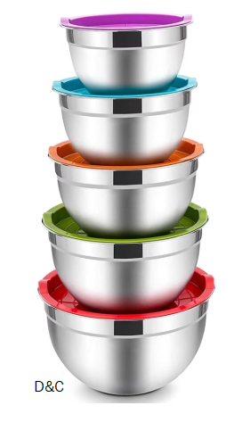 Mixing Bowls with Lids Set of 5, Vesteel Stainless Steel Mixing Bowls Metal Nesting Salad Bowls, Size 4.5, 3, 1.5, 1, 0.7 QT Great for Cooking, Baking, Serving – Multi-Color