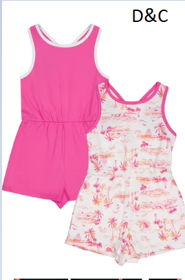 Wonder Nation Girls Play Romper 2pk, Sizes 4-18 & Plus