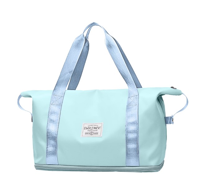 DAKIMOE Weekender Bags for Women, Travel Bag Carry on Gym Bag, Travel Duffle Bag with Wet Dry Pocket/Front Phone Pocket/Trolley Sleeve Pocket, Light Blue
