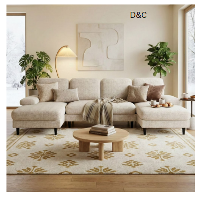 CONCETTA U Shaped Sectional Sofa Couches with Double Chaise 4-Seat Set, Chenille Fabric Cushion for Living Room Home Furniture, Beige