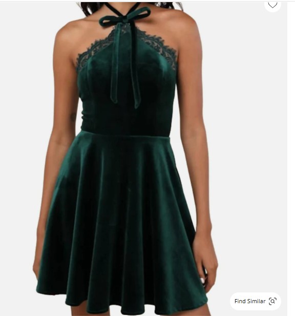 velvet lace halter skater mini dress in emerald