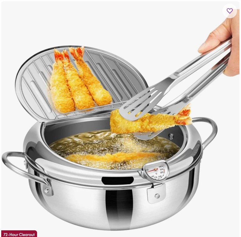 Stainless Steel Deep Fryer Pot With Tong, Thermometer