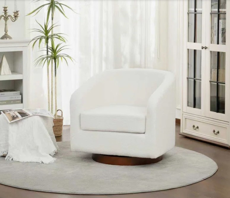 31″ Upholstered Swivel Barrel Chair, Fabric Accent Chair For Living Room, Bedroom