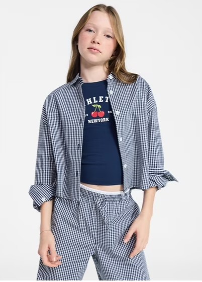 Weekend Academy Girls Button Up Shirt with Long Sleeves, Sizes 4-18