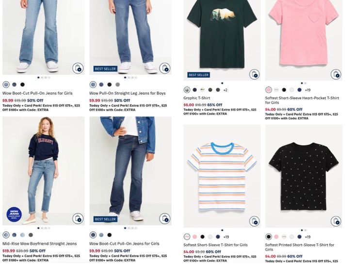 OLD NAVY Sale! 50% off on Wow Jeans and Tee-Shirts Only $6 FOR FAMILY! Today only!