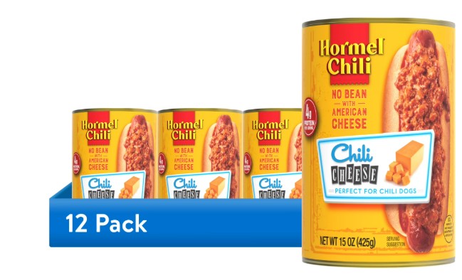 (12 pack) HORMEL Chili No Bean with American Cheese Canned Chili, No Artificial Ingredients, Shelf-Stable, Steel Can 15 oz