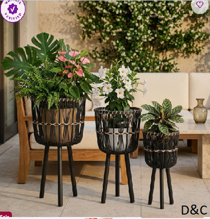 Neutral Boho Wicker Planter Stand Set, Versatile Indoor Garden Decor