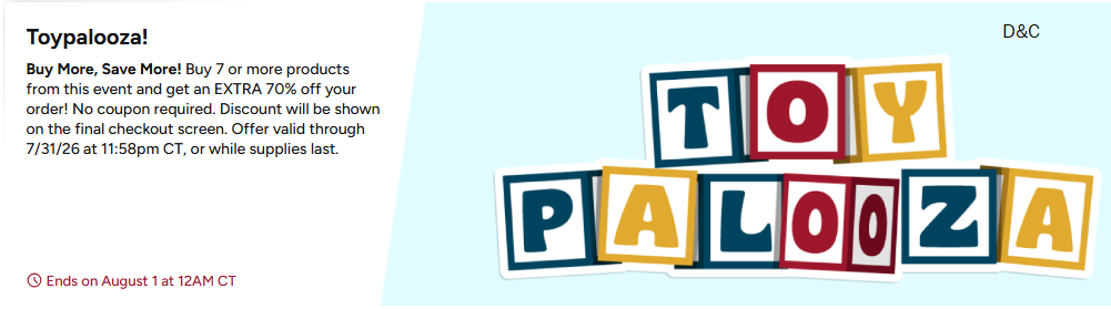 Toys buy 7 or more get an EXTRA 70% off