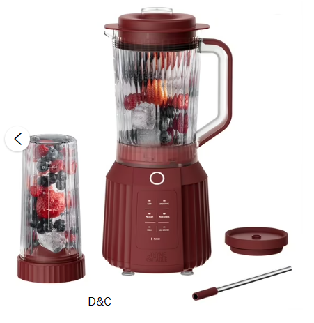 Thyme & Table Countertop Blender Duo, 1100W, 57oz Tritan Pitcher, 6-Point Stainless Steel Blade, 25oz To-Go Cup with Smart Seal™ Lid and Straw, Cabernet Red