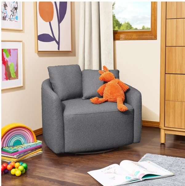 Beautiful Drew Kids Accent Chair by Drew Barrymore, Charcoal Bouclé Fabric