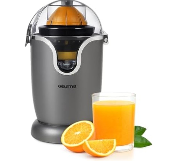 Gourmia Automatic Citrus Juicer – 17 oz Capacity, One-Touch Operation, Universal Cone, Anti-Drip Spout, Dishwasher-Safe Accessories, Compact Quiet 60W Motor
