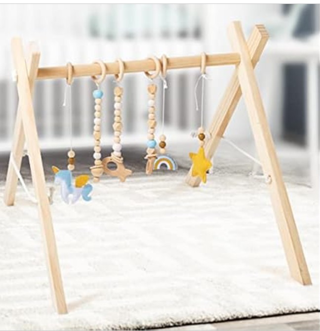 Wooden Baby Play Gym with Hanging Toys