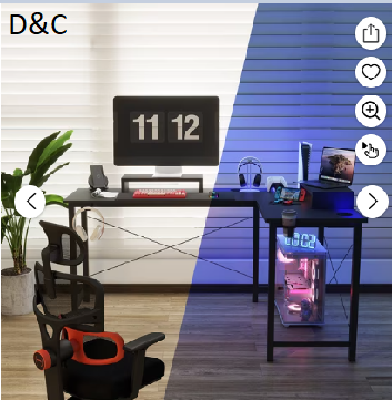 GTRACING L-Shaped Gaming Desk with RGB Light and Removable Storage Stands, Black