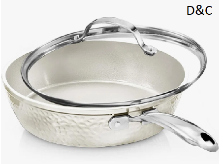 Gotham Steel Hammered Cream Ultra Ceramic Nonstick Fry Pan with Lid