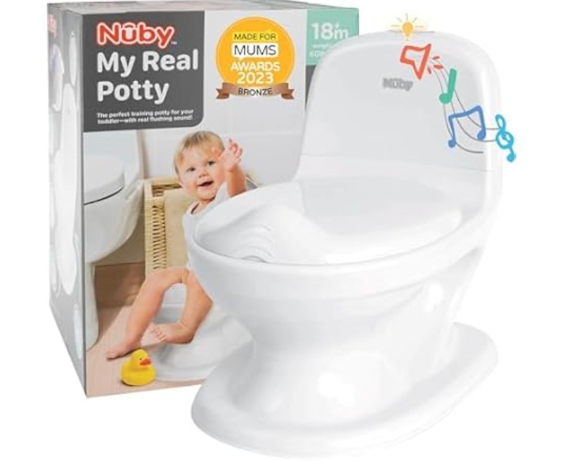 Nuby My Real Potty Training Toilet with Life-Like Flush Button and Sound – 18+ Months – White