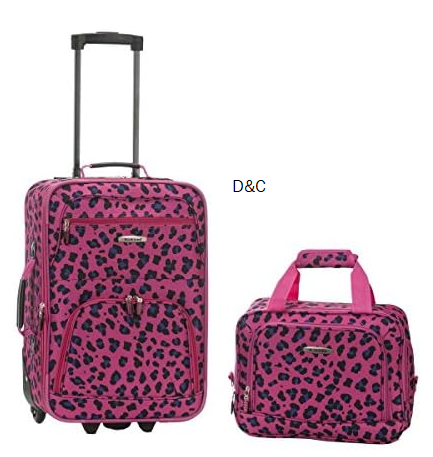 Rockland Rio Upright Carry-On & Tote 2-Piece Luggage Set – Magenta Leopard
