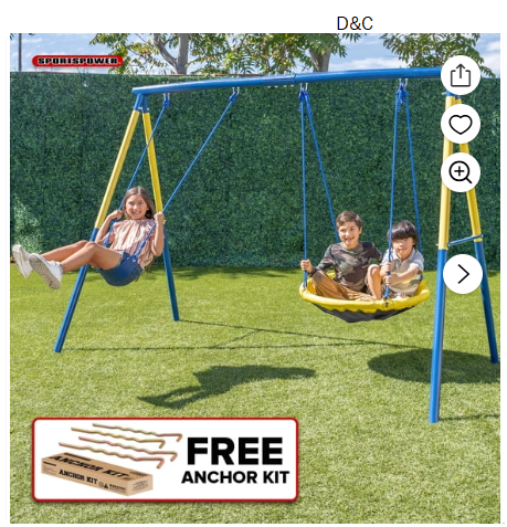 Sportspower My 1st Swing and Saucer Outdoor Backyard Playset, Belt Swing & 32″ Saucer Swing, 6-Foot Heavy-Duty Frame, 300lbs Capacity, for Kids Ages 3–8