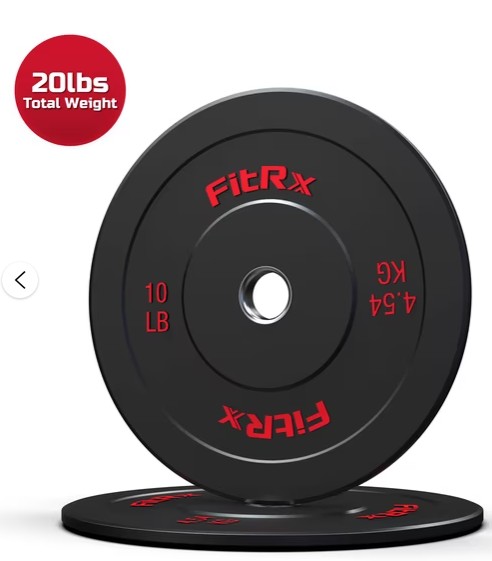 FitRx 10lb Bumper Plates – Olympic Weight Plates for Home Gym, Pair
