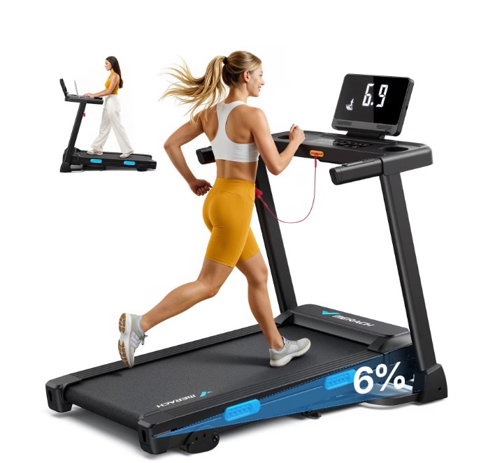 MERACH 2.5HP Folding Treadmill with Incline, Fitness Treadmill for Home with APP, 0.8-7.5MPH, LED Display