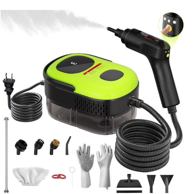 KANFUAQ Handheld Steam Cleaner,2500W 15pcs Accessories Portable Steamer for Cleaning,3-Level Adjustable,15s Heat-Up,1.4L Large Tank for Home,Car,Kitchen,Bathroom