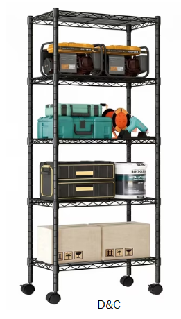 EDX 5 Tier Heavy Duty Adjustable Wire Shelving with Wheels, Storage Racks for Garage Kitchen Pantry Laundry Office, Easy Assembly, 23″W x 13″D x 60″H, Black