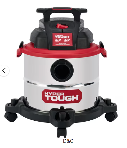 Hyper Tough 5 Gallon 4 HP Stainless Steel Wet Dry Vacuum for Home, Car, Garage & Workshop