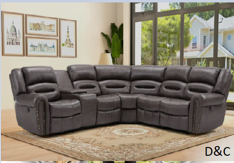7-Piece 97.4″ Wide Classic And Overstuffed Soft Faux Leather Power Reclining Corner Sectional With Center Console