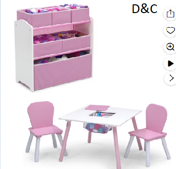 Delta Children 4-Piece Toddler Playroom Set, Pink/White
