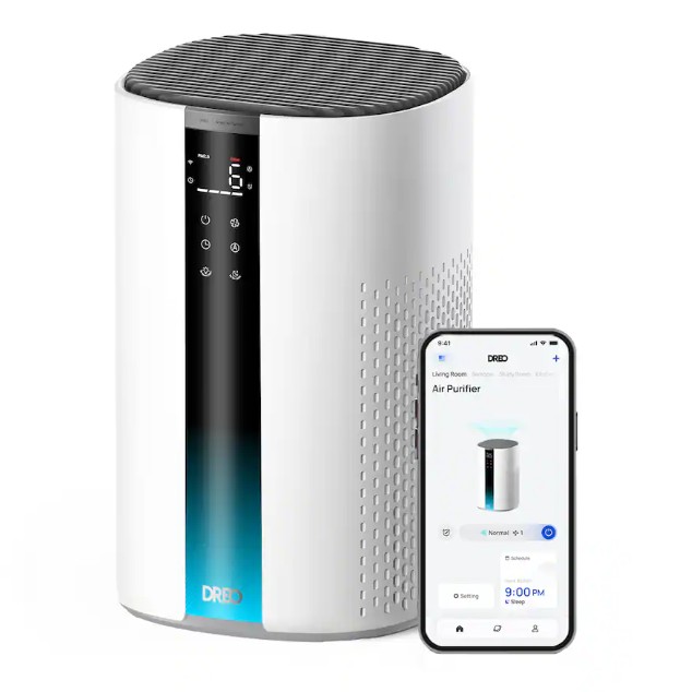 DREO – Smart Air Purifier with H13 HEPA filter, 99.97% 143 CFM CADR, 15dB Operation, Auto Mode, Up to 1066 sq. ft – White