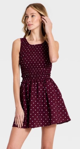 Women’s Smocked Mini A-Line Dress – A New Day™ Maroon XS