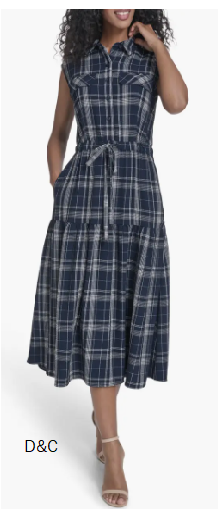 Calvin Klein Plaid Sleeveless Tiered Midi Dress