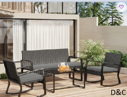 4-Person Wicker Outdoor Patio Conversation Seating Set