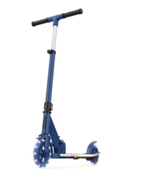 Jetson Highlight 2-Wheel Kick Scooter, Kinetic Lights on Deck and Wheels, 6 Inch Wheels, Rear Brake, Easy-Folding Mechanism, Ages 6+, Blue