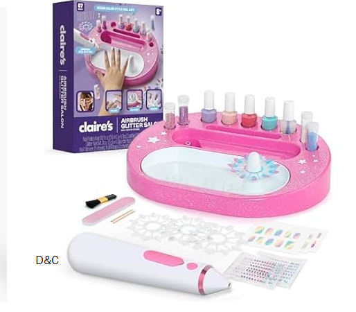 Claire’s Kids Nail Art Kit, 67-Piece Airbrush Glitter Salon Nail Charms & Accessories Set, Polish, Press-On Nails, Stickers, Wraps, Girl Toys & Beauty Activity, Manicure Fashion Gift for Girls Age 8+