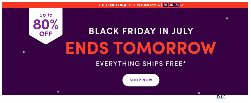 WAYFAIR black Friday in July Ends Tomorrow