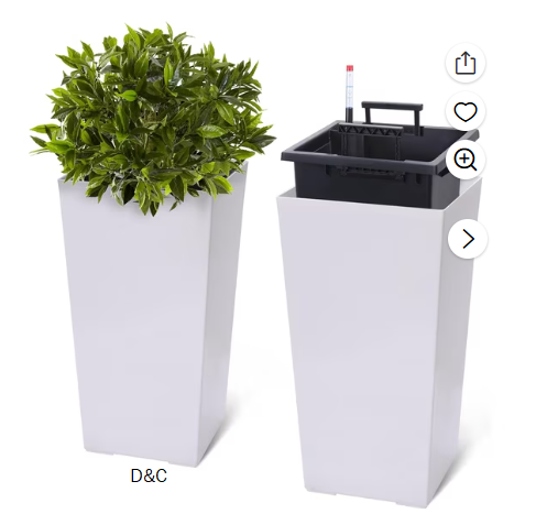 22.5″ Tall Planters Set of 2, Outdoor＆Indoor Black Planter Pots, High Front Porch Planter Pots with Drainage Holes＆Water Level Monitor＆Inner Bucket, Automatic Watering, White