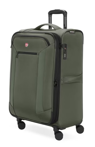 SWISSGEAR Stride Expandable Carry-On Spinner Luggage, Olive Green, 8 Wheels and Built-in TSA Lock