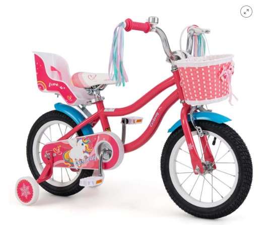 Costway 14 Inches Kids Bicycle with Training Wheels & Basket for Girls Age 3-5 Years Pink