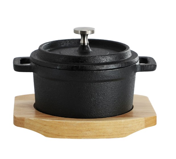 MegaChef Cast Iron 8 Ounce Mini Dutch Oven with Wood Tray