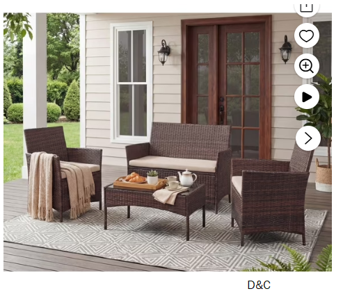 Lacoo 4 Pieces Patio Furniture Set Outdoor Conversation Wicker Rattan Chairs Seating with Cushion and Glass Table Weather-Resistant for Garden Backyard Porch, Brown
