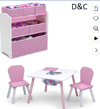 Delta Children 4-Piece Toddler Playroom Set, Pink/White