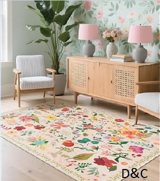 Boho Washable Area Rug 4×6 – Floral Low Pile Non-Slip Carpet for Living Room